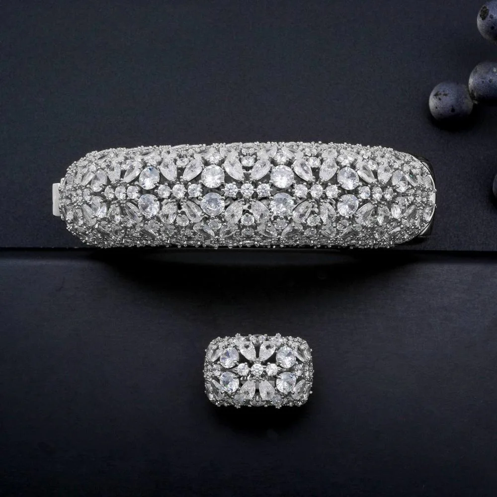 

Accking Luxury African Bangle and Ring set Full CZ Bridal Jewelry Sets Dubai For Women Wedding Party Accessories Design