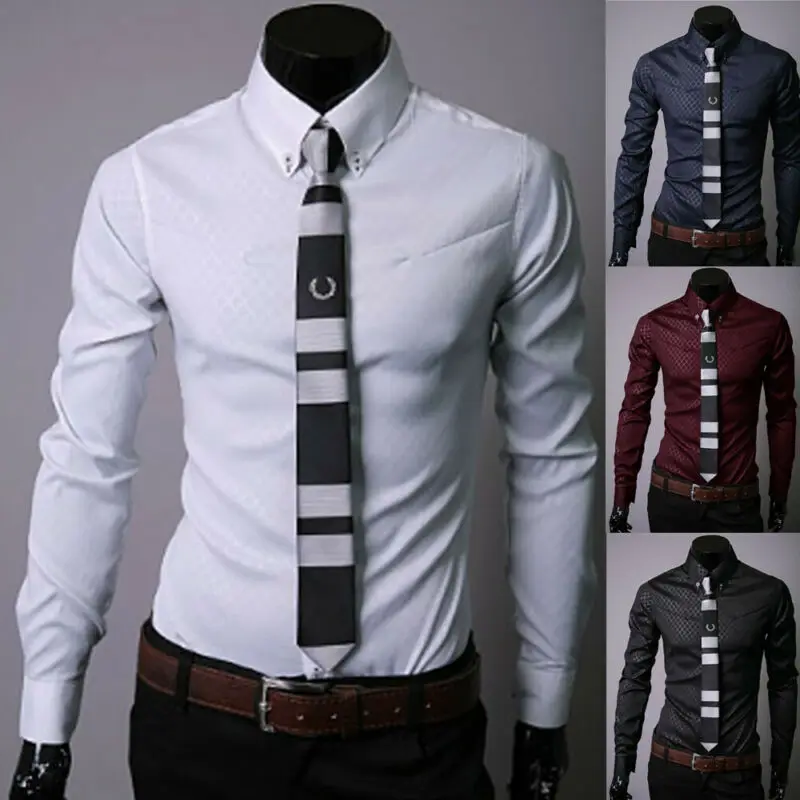 

Fashion Brand New Hot Mens Slim Fit Long Sleeve Cotton Shirt Plaid Casual Button Business Shirt