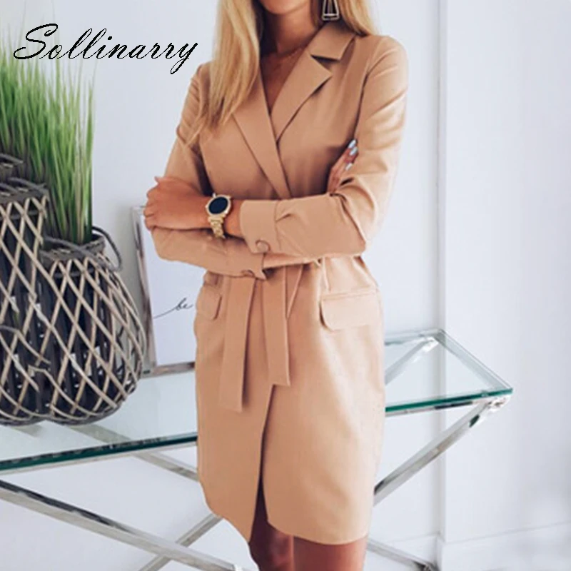 Sollinarry, новинка, v-образный вырез, OL, для девушек, для женщин, Блейзер, платье, элегантное, пояс, весеннее платье, женское, с карманами, повседневное, длинное, блейзеры, пальто
