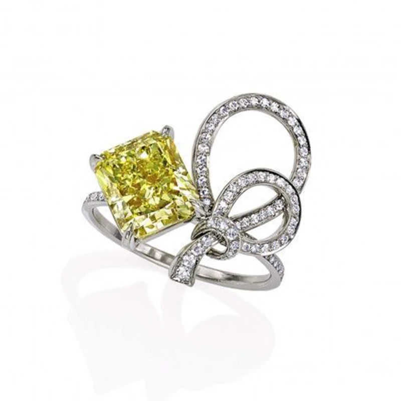 

Female Fashion Knot Filled Square Yellow Zircon Stone Ring Exquisite Silver Color Shiny Crystal Engagement Rings Jewelry Z3P199