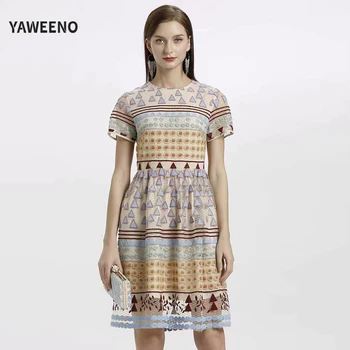 

2020 New Fashion Temperament Sweet Spring And Summer Net Yarn Short-Sleeved Round Neck Embroidery Female Mid-Length Dress
