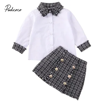 

Pudcoco 1-6T Toddler Baby Girls Clothes Set Elegant Turn Down Collar White Shirts + Plaid Check Skirts Kids Fashion Outfits