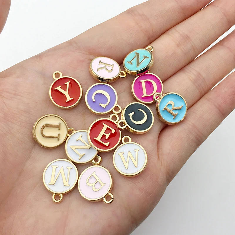 1pc Double-Sided Flat Round Alloy Letter Charms Enamel Charms Alphabet  Initial Letter Pendants For DIY Jewelry Making Wholesale - AliExpress