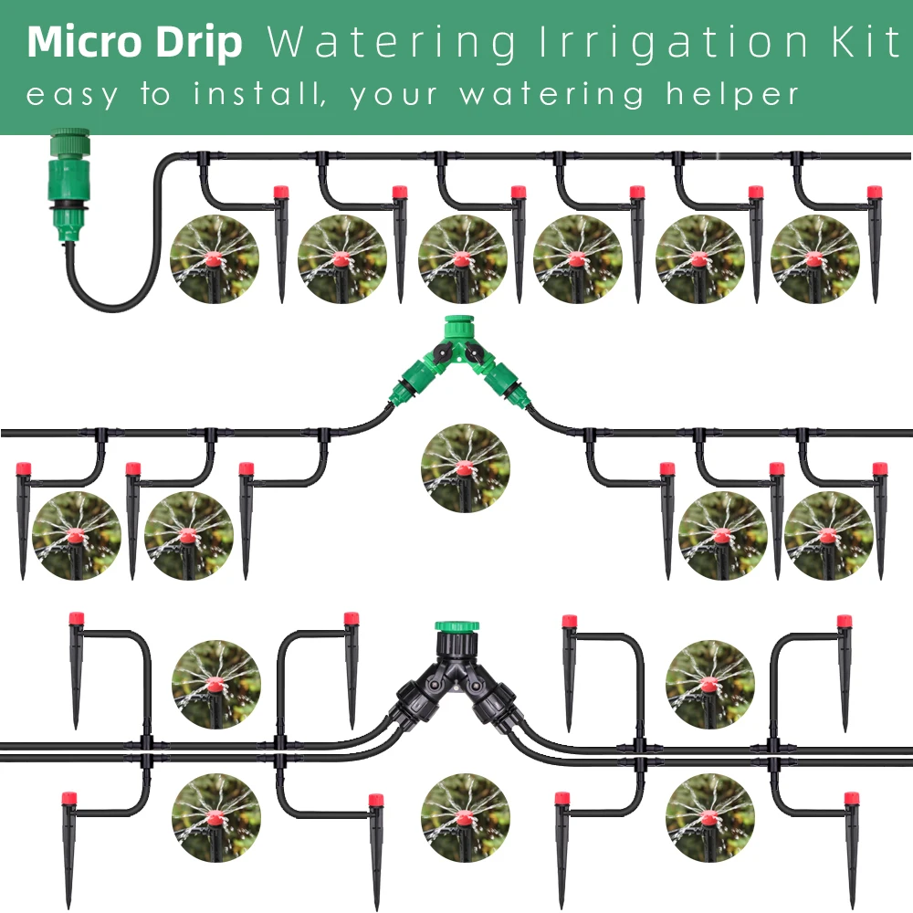 RBCFHI 13CM Stake Emitters Drip Kit System 1/4'' Hose Adjustable Nozzles Kit 4-Way Micro Watering Flow Gardens Flowers Vegetable