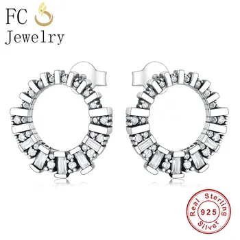 

FC Jewelry Real 925 Sterling Silver Cute Minimalist Circle Round Clear CZ Zircon For Women Girl Stud Earrings Brinco Oorbellen