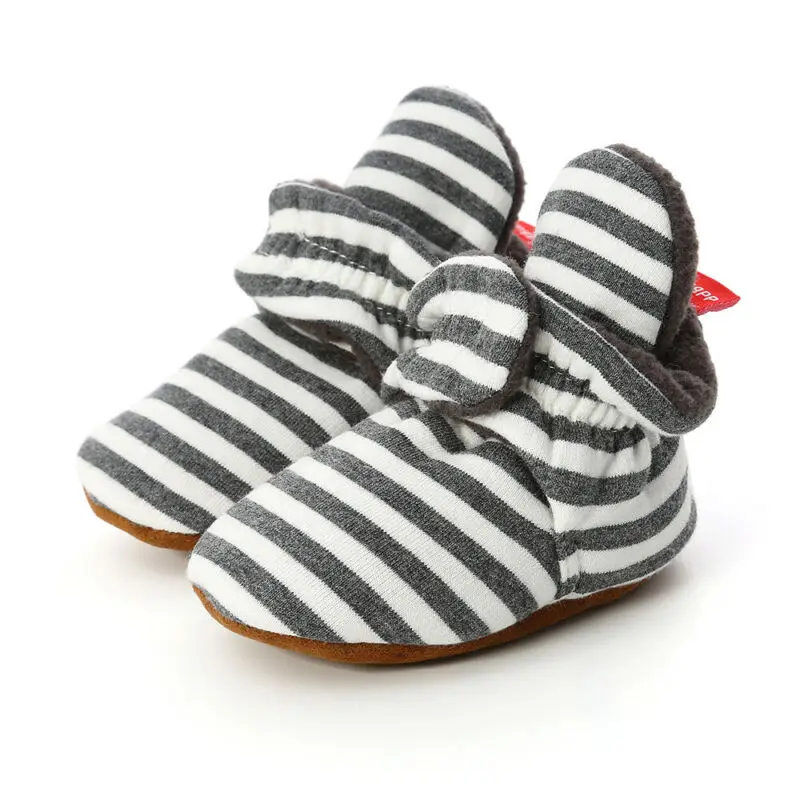 Полосатая обувь для новорожденных; удобная обувь на мягкой подошве; Нескользящие тапочки для малышей