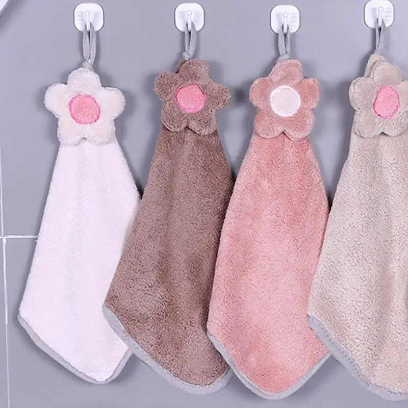 Soft Colored Hanging Tie Velvet Towel Kitchen Absorbent with Cloth Hand for Dish Coral Cleaning Hands