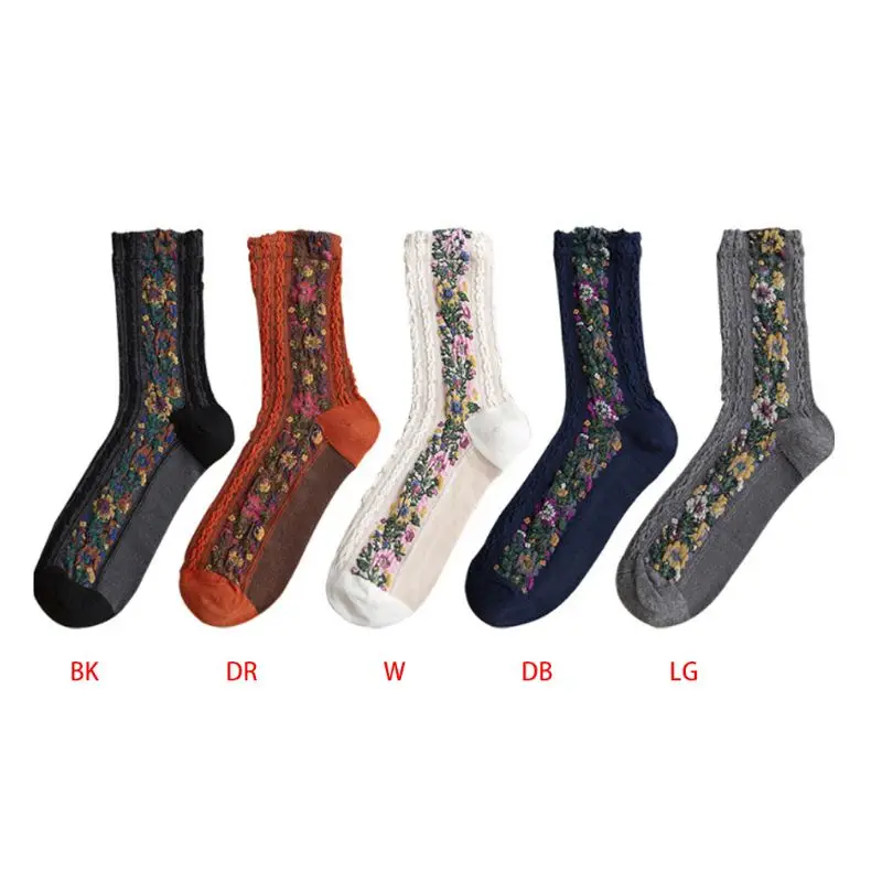 Женские Модные хлопковые теплые мягкие носки в стиле ретро, Национальный стиль, цветы, женские повседневные носки, Осень-зима, носки без пятки, чулочно-носочные изделия