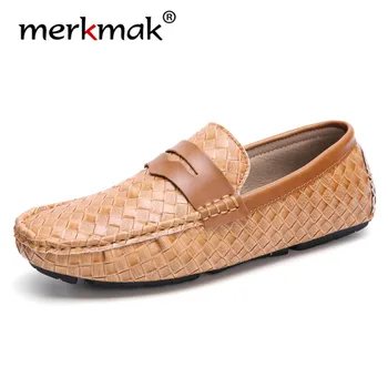 

Merkmak 2020 New Spring Men PU Leather Casual Shoes Lightweight Breathable Men Loafers Big Size 44 Driving Shoes Male Flats