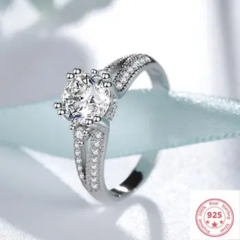 

Silver Color S925 Round VVS1 1 Carat Diamond Ring for Women Fashion Bague or Jaune Wedding Bizuteria 925 Jewelry Gemstone Rings