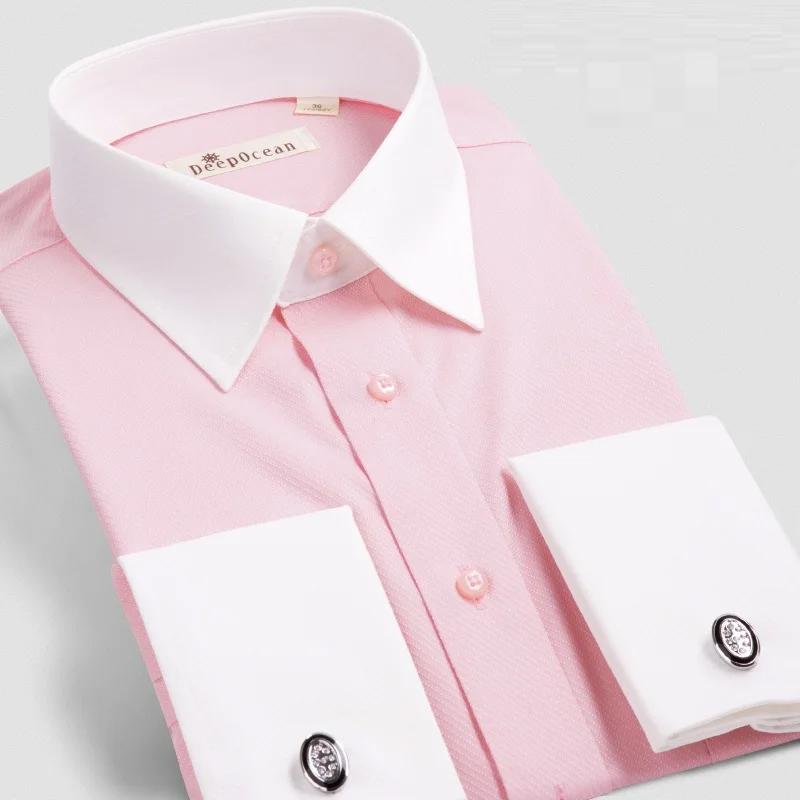Хлопок, рубашки для смокинга для мужчин,, Camisa Social Masculina, вечерние, официальные, французские, мужские рубашки, белые, chemise homme, одежда - Цвет: DDXC535LI pink