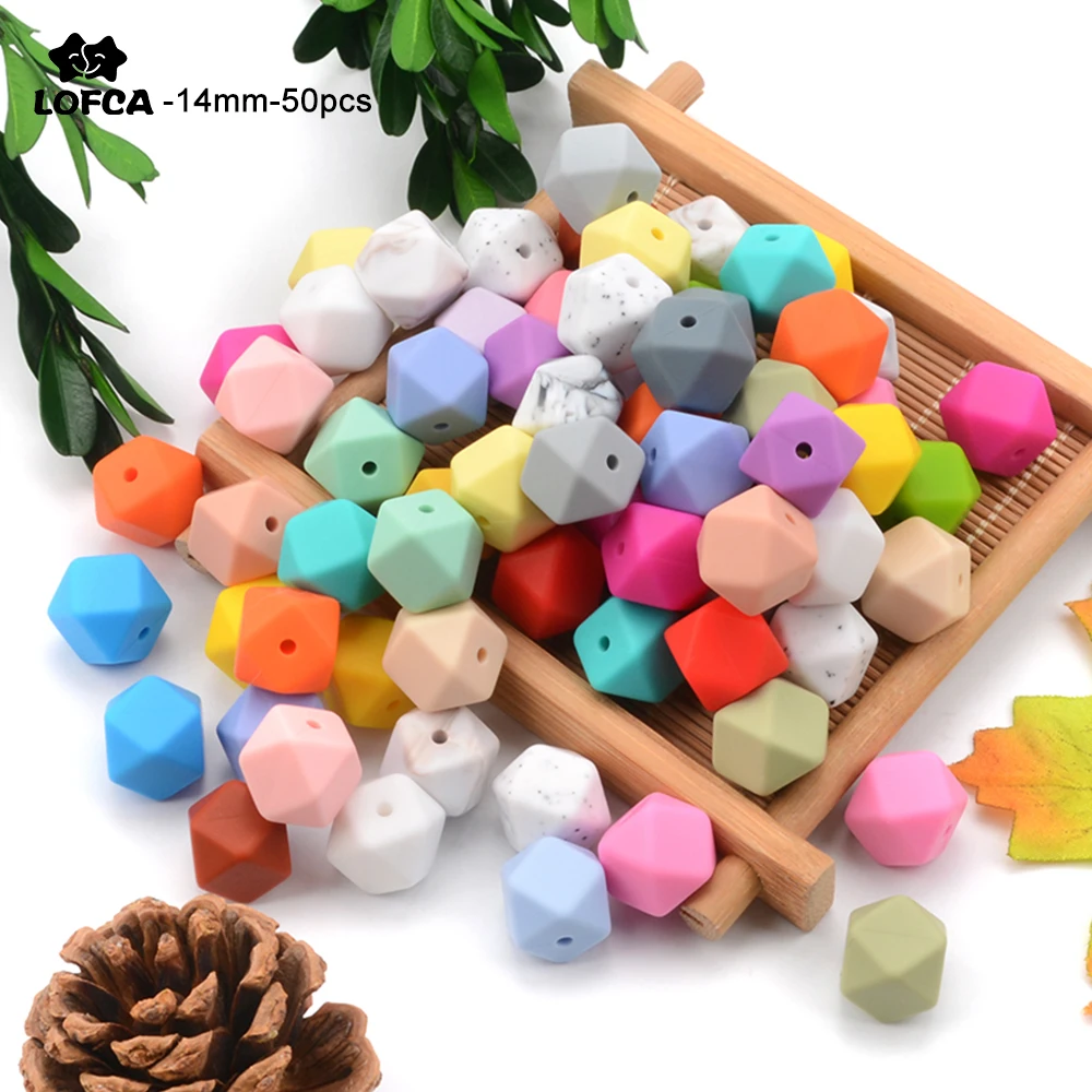 50pcs/lot 14mm Hexagon Mini Smaller Beads Teething Necklace Silicone Teething Beads For