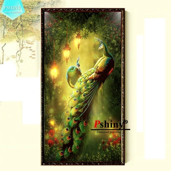 

PSHINY 5D DIY Diamond embroidery warm lighting peacock full kit Round rhinestone Animal Diamond painting cross stich
