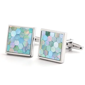 

Square Blue Natural Shell Cuff links Mens Luxury Cufflinks Suit Shirt Cuff links Buttons Wedding Gifts French Stone Cufflink