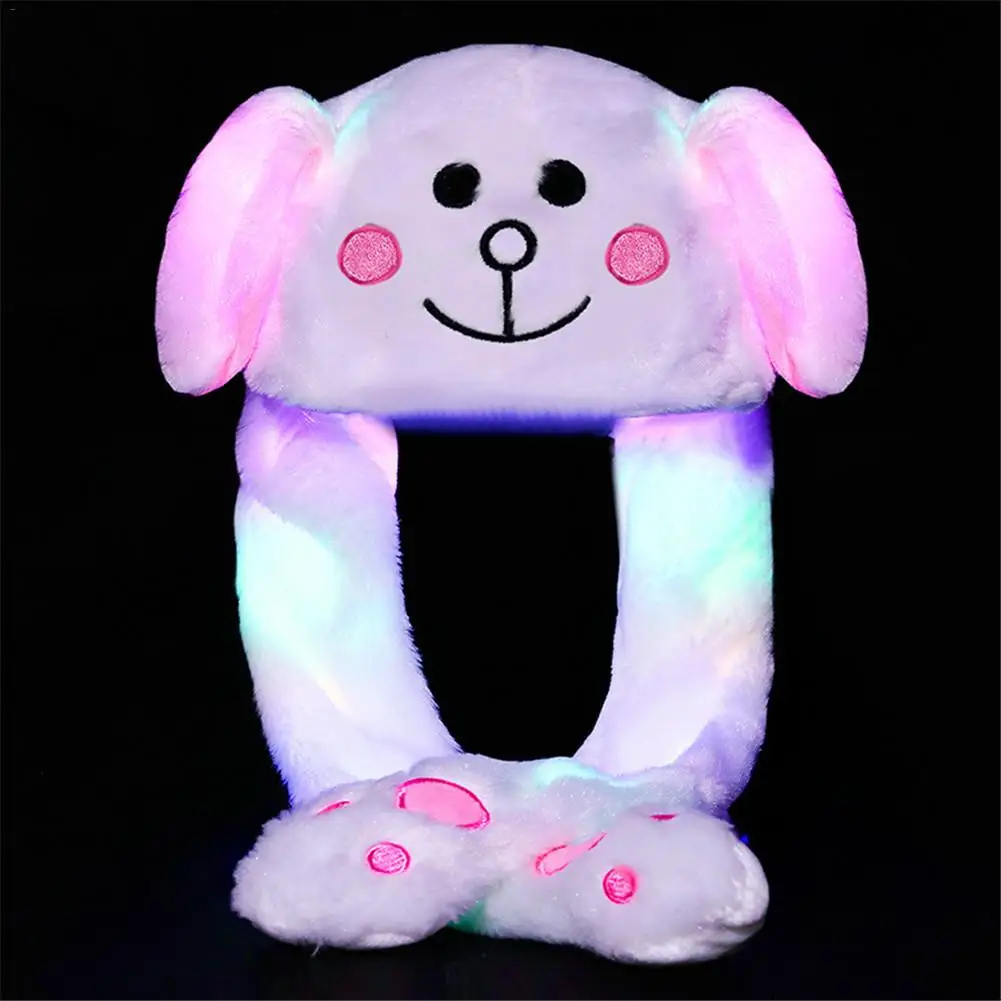 Cute Rabbit Plush Hat New Parent-Child Cartoon Animal Plush Airbag Toy Flashing Light Cap Rabbit Plush Hat For Kids Girlfriend