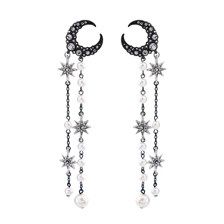 

Moon stars imitation pearl earrings long earrings wholesale ladies Europe and the United States popular retro jewelry