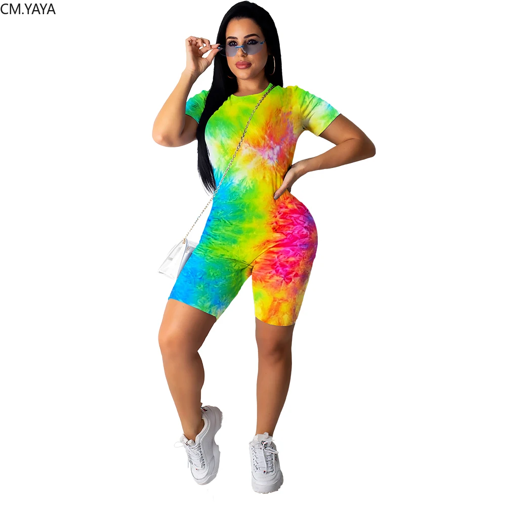 Женские комплекты летние спортивные костюмы футболка с принтом Tie dye + шорты