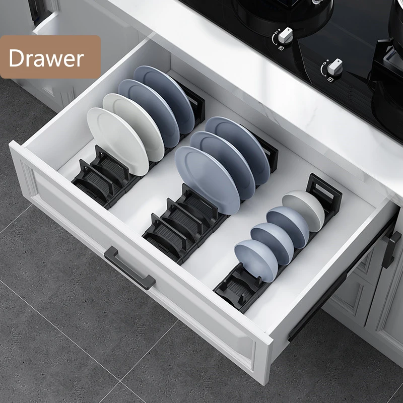 Black Kitchen Storage Shelf Bowl Dish Rack Chopping Board Lid Rack 2 Size Deck Mounted Tableware Storage