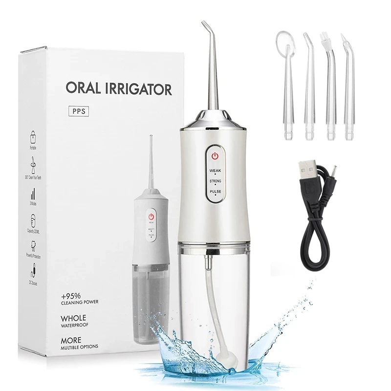 Oral Irrigator +4 Jets 3 Mode USB Rechargeable Water Flosser Portable Dental Water Jet Waterproof Dental Teeth Cleaner