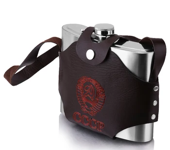 

CCCP 32 Ounces Thicken Wine Kettle Hip Flask Stainless Steel Liquor Large Capacity Outdoor Portable Bottle with Leather Cove H7F