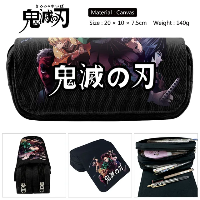1Pcs Anime Demon Slayer Kimetsu No Yaiba Pencil Case Zipper Student Stationery Wallet Storage Bag School Season Gift Amy Green