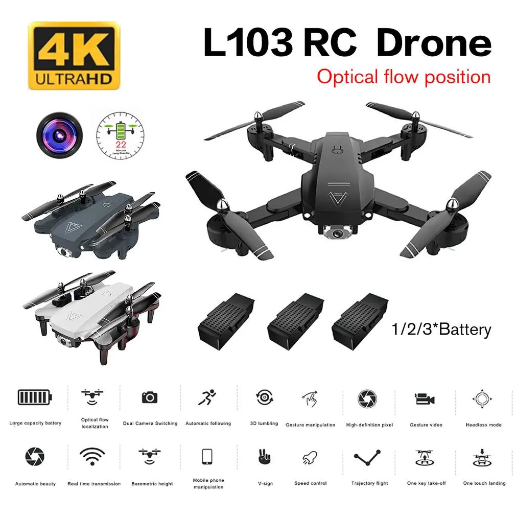

L103 RC Drone with 4K Wide Angle Dual Camera Wifi FPV Optical Flow Position Smart Follow Foldable RC Helicopter Airplane