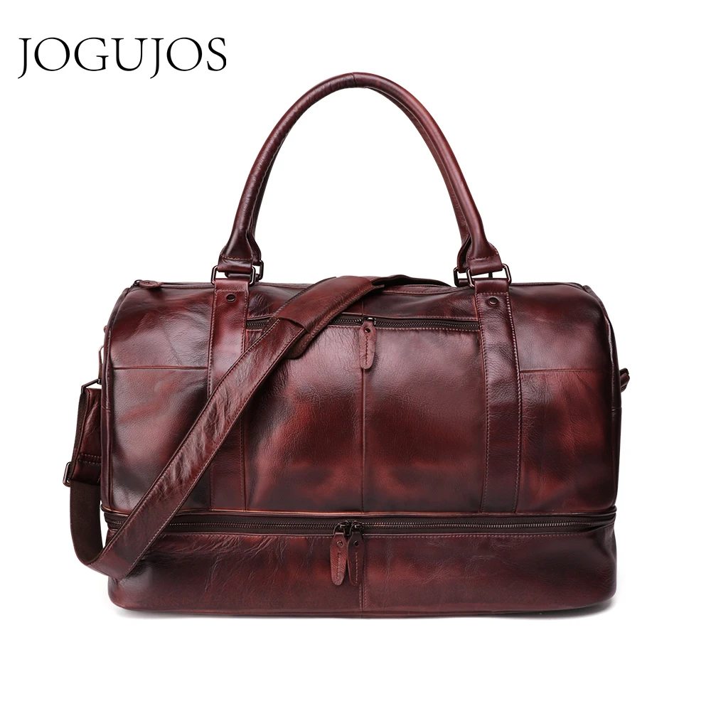 

JOGUJOS 2019 Genuine Leather Travel Bag Men's Handbag Male Messenger Shoulder Tote Bag Vintage Men Duffel Bag Luggage Travel Bag