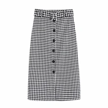 Новинка, корейский стиль, летняя, осенняя, Женская юбка, элегантная, повседневная, прямая, Хаундстут, с пуговицами, женские юбки