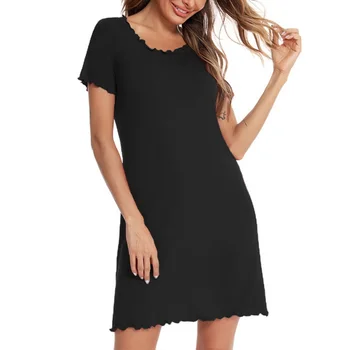 

Women Casual Nightdress Home Colthing Ladies V-neck Pure Color Short Sleeve Nightdress Comfortable Home Wear New Arrivals