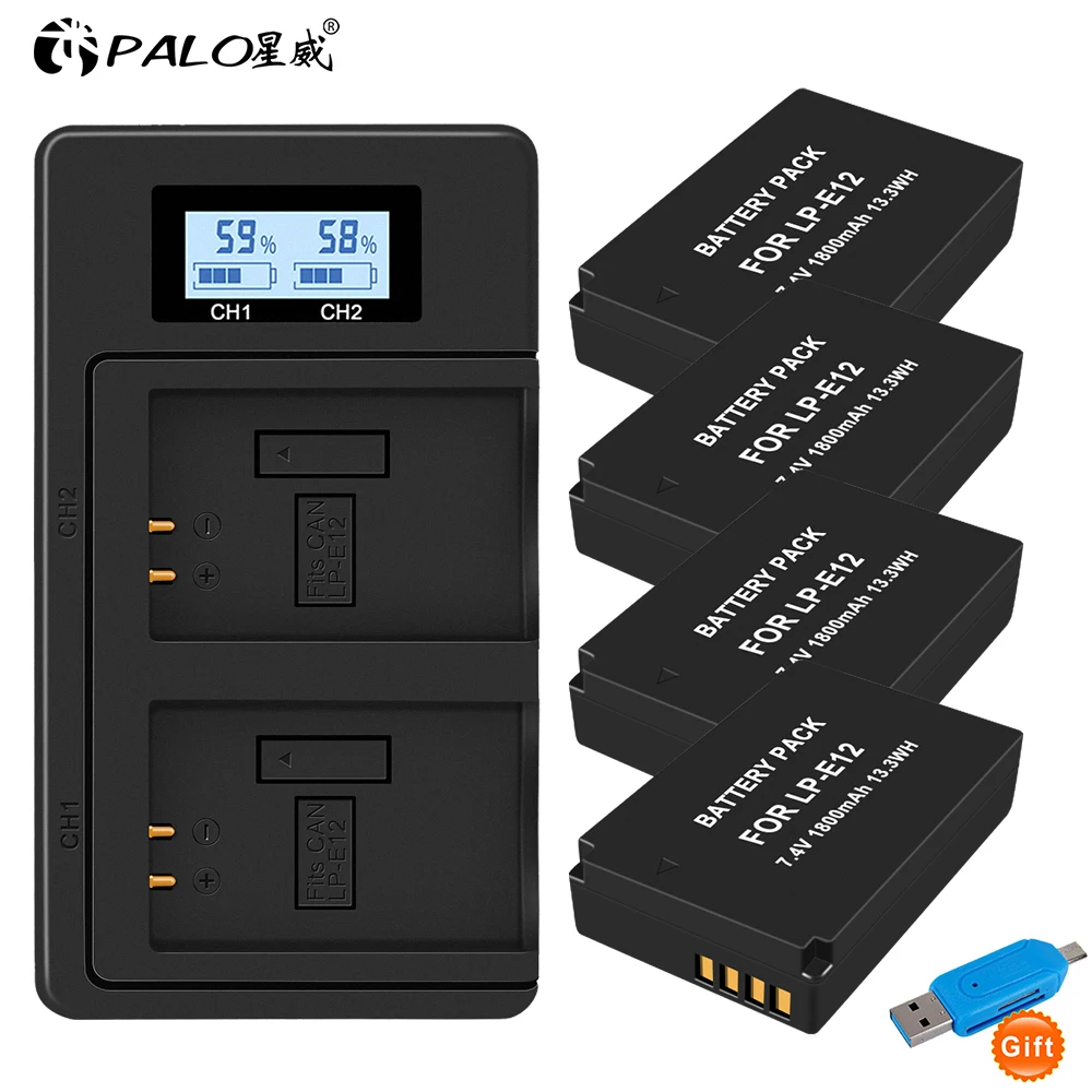 4pcs 1800mah Lpe12 Lp E12 Lpe12 Liion Battery +lcd Usb Dual Charger