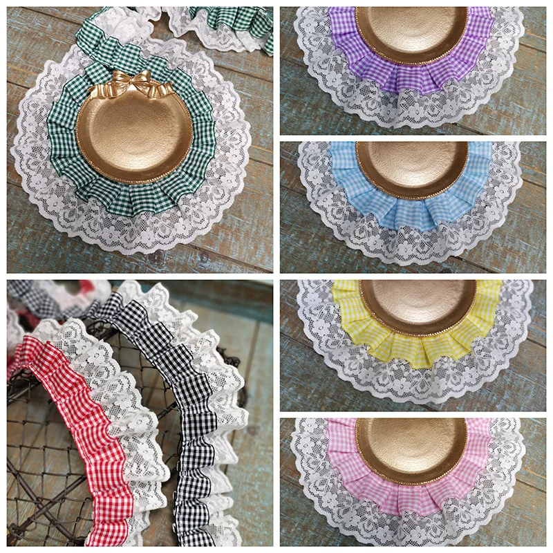 Lace Fabric Lace Ribbon Lace Garment Accessories Sewing Patches Lace Sewing Supplies Lace Decoration Lace Accessories Lace Sewing Accessories Clothing Accessories Lolita Style Double-layer Lattice Webbing Pleated Lace DIY Children's Clothing Doll Hat Dress Collar Skirt Hem Sewing Decoration