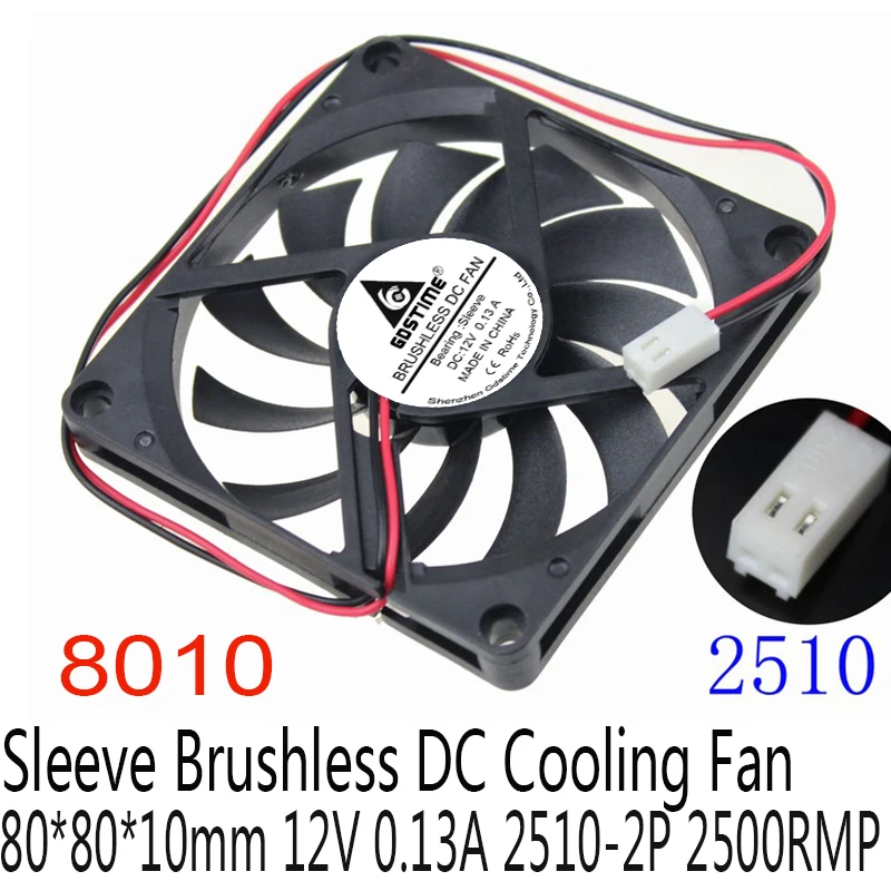 5PCS Gdstime 12 Volt 8cm 80mm x 10mm 8010s 2Pin-2510 Connector Cooler Computer DC Cooling axial Fan | Компьютеры и офис