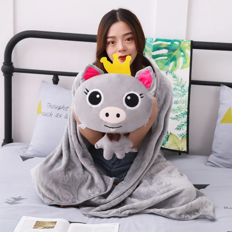 Yangzhou Twilight Card INS стиль креативная Милая Корона из свиной кожи три в одном Подушка и одеяло для рук Теплая мужская игрушка-поросенок Yea