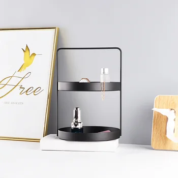 

Geometric Jewelry Display Storage Tray Sundries Organizer Desktop Nordic Style Snacks Holder Double Layer Bathroom Iron Plate