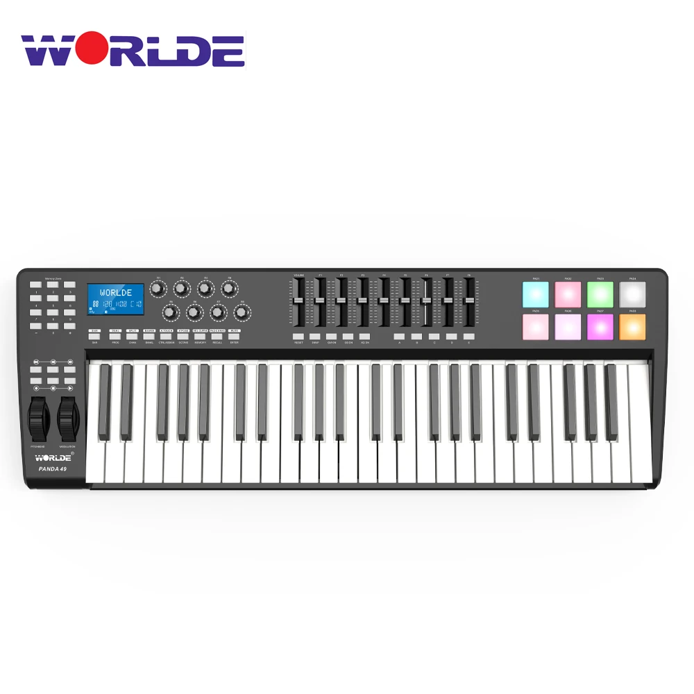 

WORLDE PANDA49 Portable 49-Key USB MIDI Keyboard Controller 8 RGB Colorful Backlit Trigger Pads with USB Cable