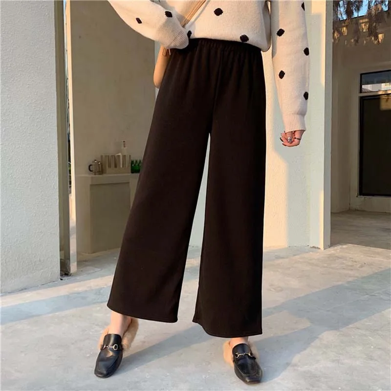 Женская одежда pantalones mujer cintura alta Новые широкие брюки Высокая однотонная