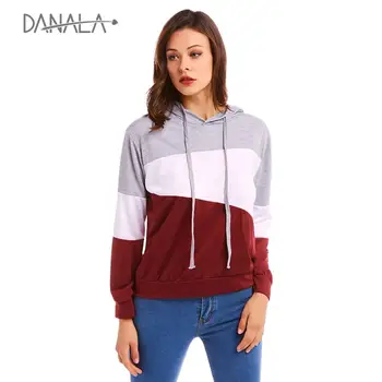 

DANALA 2019 Autumn Winter Fashion Stitching Color Sweatershirt For Women European Hot-selling Long-sleeved Hoody sudadera mujer