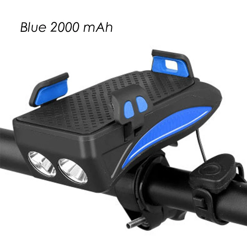 Blue 2000mAh Велосипедный держатель для телефона рожок свет Велосипедный свет рожок для велосипеда держатель мобильного телефона фары для езды мобильный силовой крепежный кронштейн - Цвет: Blue 2000mAh
