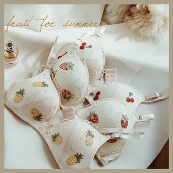

Sexy Cute Bra Embroidery Fruit Seamless Bras For Women Hollow Lace Soft Underwear Cherry Girl Summer Brassiere Comfort Wire Free