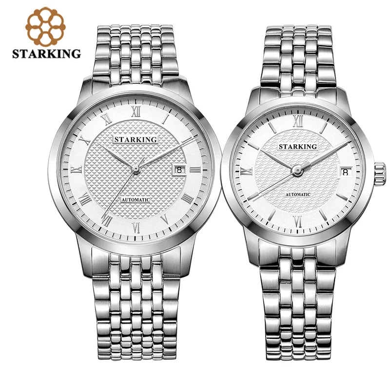 

STARKING Lovers'Watches Automatic Full Stainless Steel Roman Dial 28800 Beats Mechanical couples Wristwatch Relogios Masculinos