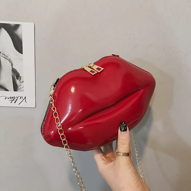 

2019PVC Lip Bag Shoulder Bag with Solid Zip Shiny Shoulder Bag Party Shoulder Crossbody Bag