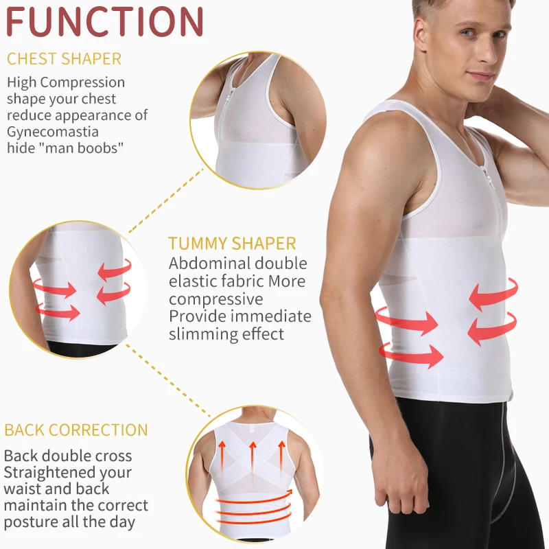  Mens Slimming Body Shaper Gynecomastia Compression Shirts Tummy Control Shapewear Chest Abs Slim Ve