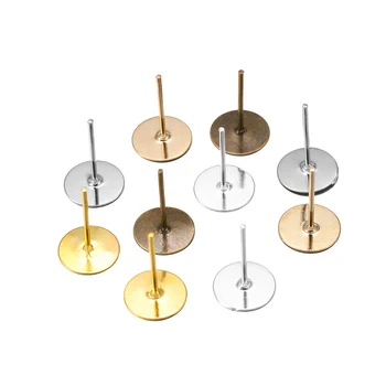 

100pcs/lot 4/5/6/8/10 mm Gold Earring Base Fit Cabochon Cameo Settings Ear Post For DIY Earring Jewelry Making Findings