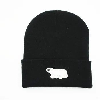 

Polar bear animal embroidery Thicken knitted hat winter warm hat Skullies cap beanie hat for men and women 157