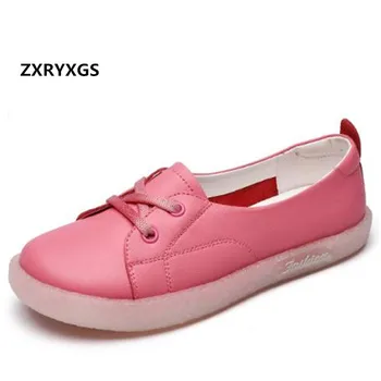 

100% Genuine Leather Women Shoes Casual Sneaker Lace-up Soft Comfort Casual Shoes Breathable Sandals Flat Shoes Black Pink White