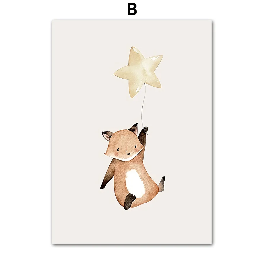 Rabbit-Fox-Sheep-Balloon-Star-Moon-Wall-Art-Canvas-Painting-Nordic-Posters-And-Prints-Animals-Wall (4)