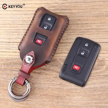 

KEYYOU Leather Remote Car Keychain Key Cover Case For Toyota Prius 2004 2005 2006 2007 2008 2009 Remote 2+Panic button keyless
