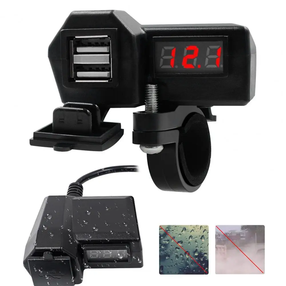 Motorcycle Charger Waterproof Dual USB Black 3.4A 10-24V Phone Charger Voltmeter Display Accessories for Electric Scooter 3 gang on off rocker switch panel 12v 4 8a dual usb charger socket led digital voltmeter waterproof switches for car marine boat