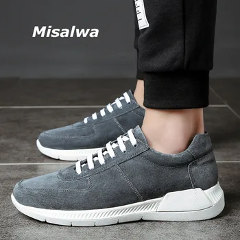 

Misalwa Men Designer Sneakers Genuine Suede Pigskin Leather Grey Black Basic Casual Loafers Lace up Outdoor Trendy Man Shoes