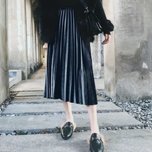 Зимние женские длинные юбки, плиссированные бархатные юбки средней длины с эластичной резинкой на талии, повседневные однотонные женские длинные юбки, одежда для мужчин